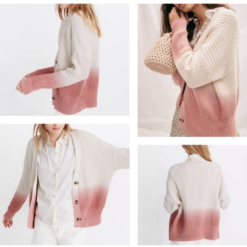 Madewell Pink Dip-Dye Courtland Drop Shoulder Chunky Cardigan Ivory in XS EUC